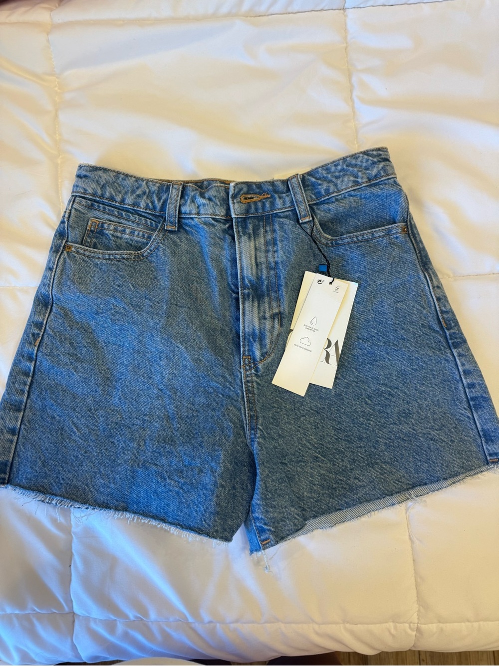 Zara Medium Blue High-Rise Denim Shorts